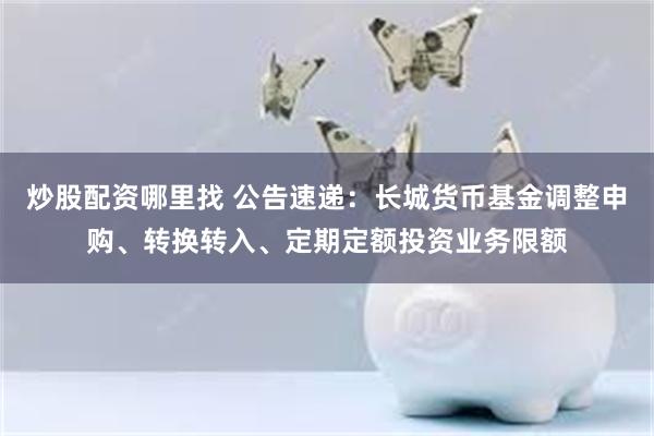 炒股配资哪里找 公告速递：长城货币基金调整申购、转换转入、定期定额投资业务限额