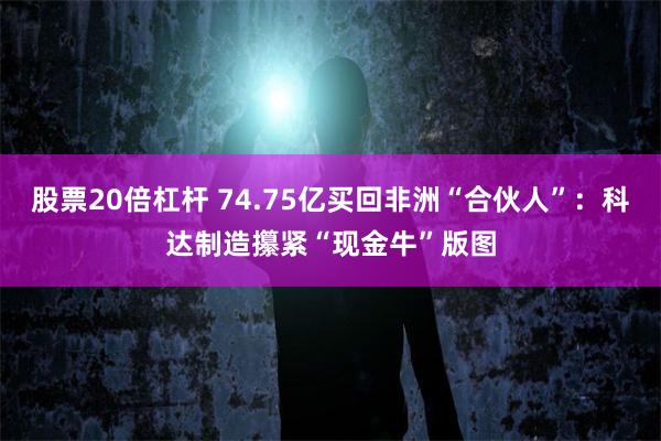 股票20倍杠杆 74.75亿买回非洲“合伙人”:科达制造攥紧“现金牛”版图